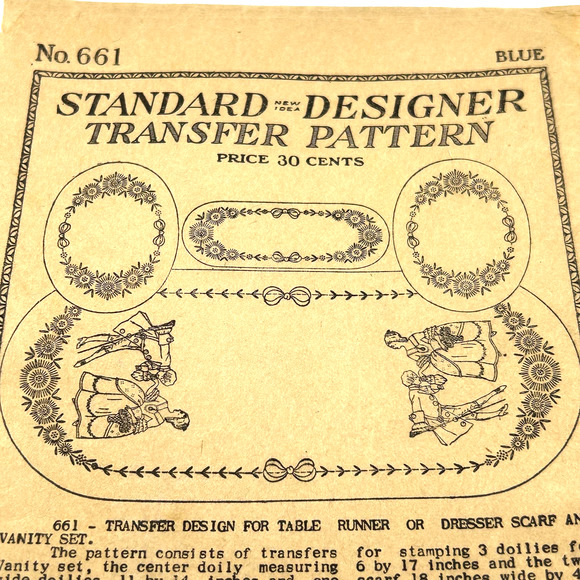 Standard Designer Antique 1920's Transfer Pattern #661 Table Runner HTF RARE - Picture 3 of 7